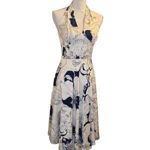 Maggy London Halter Sundress Silk Midi 6 Floral Babydoll Black White